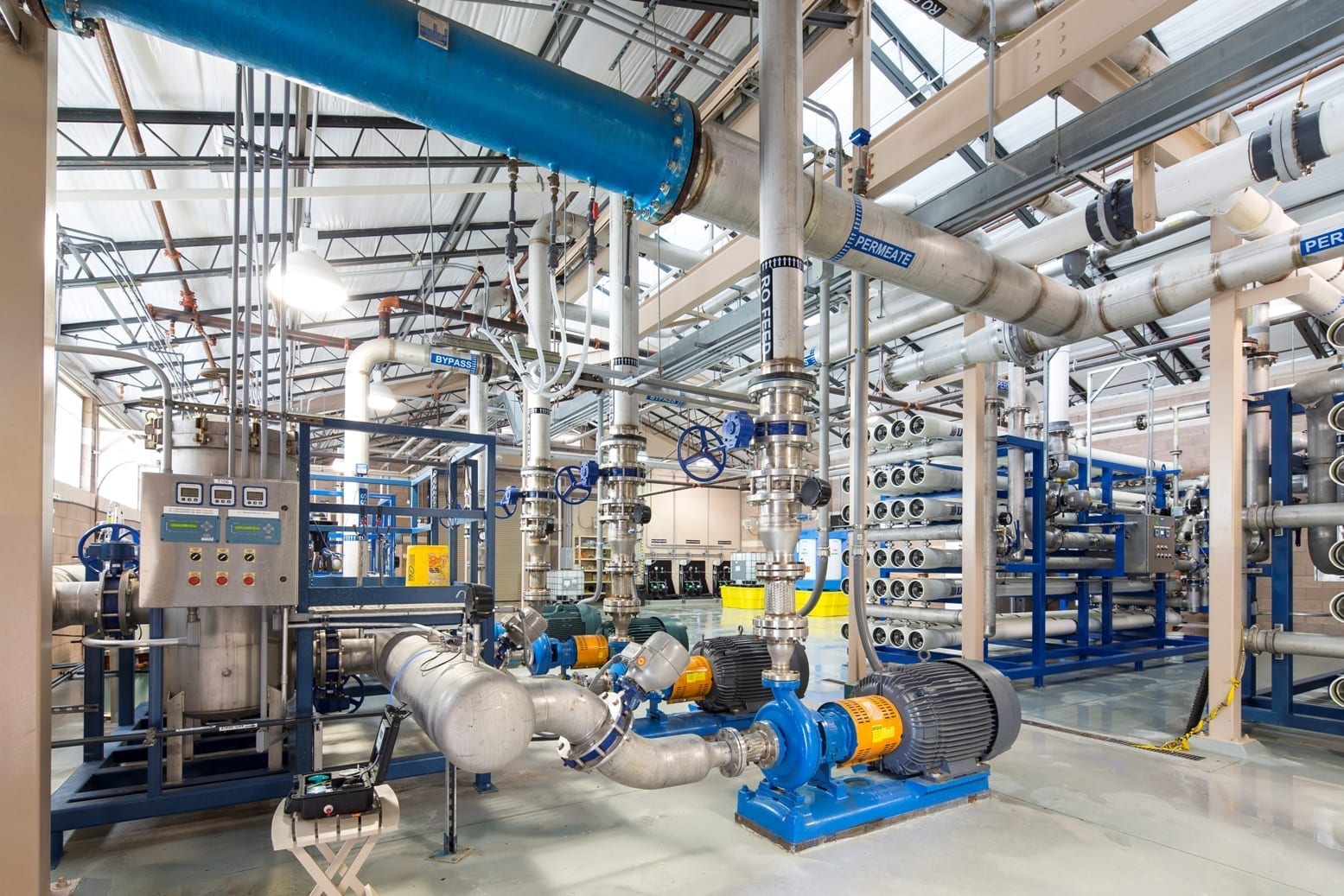 Interior of the PSD’s Reverse Osmosis Drinking Water Treatment Facility on Jenkins Island, which produces 4 million gallons a day of high-quality drinking water.